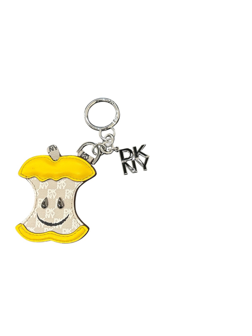 DKNY Apple Core Bag Charm Keychain Yellow Smiley Y2K Logo Purse Charm